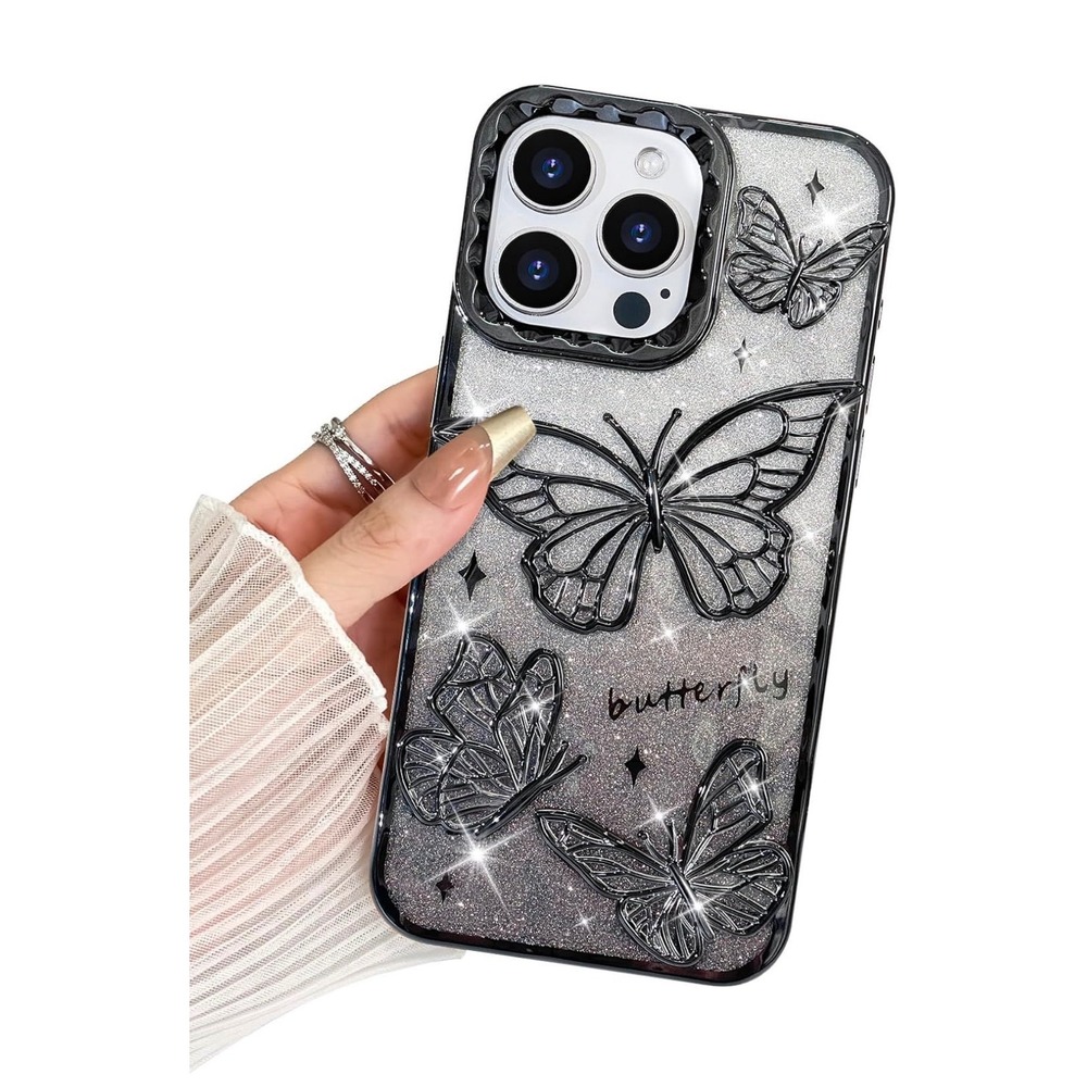 BITOBE iPhone 12 Pro Max Case 3D Butterfly Glitter Bling Slim Bumper Cover Black